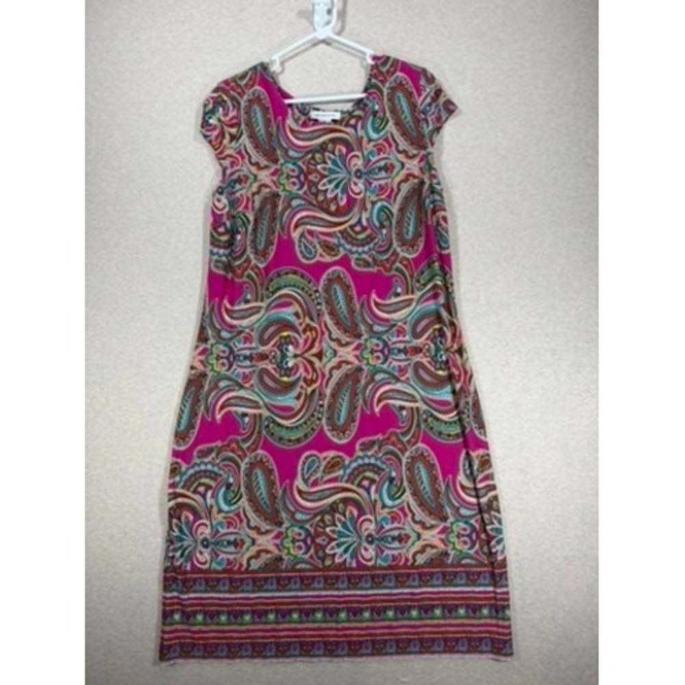 Liz Claiborne Sheath Dress Womens XL Pink Paisley Multi Excellent Stretch Boho